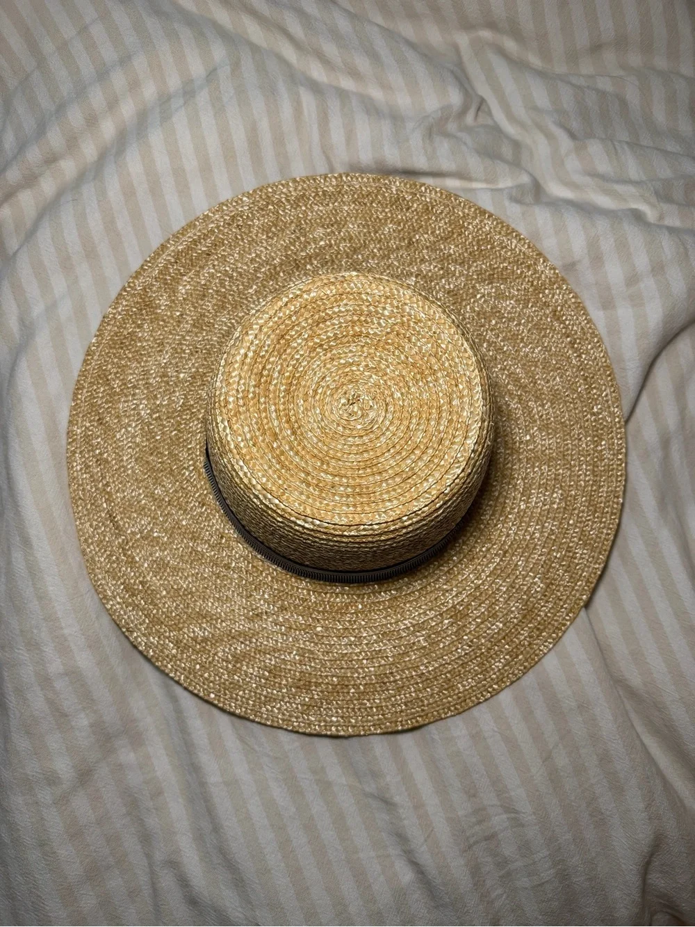 J Crew Flat Rim Hat with Black & White Band